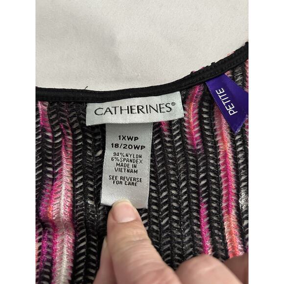 Catherines Mesh Striped Open Cardigan Womens Size 1XWP Pink Black Boho Colorful - Picture 5 of 9